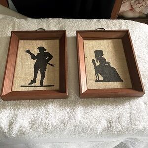 Vintage Antique Kay Dee handprints Black Ink on Linen set of 2 Man and Woman